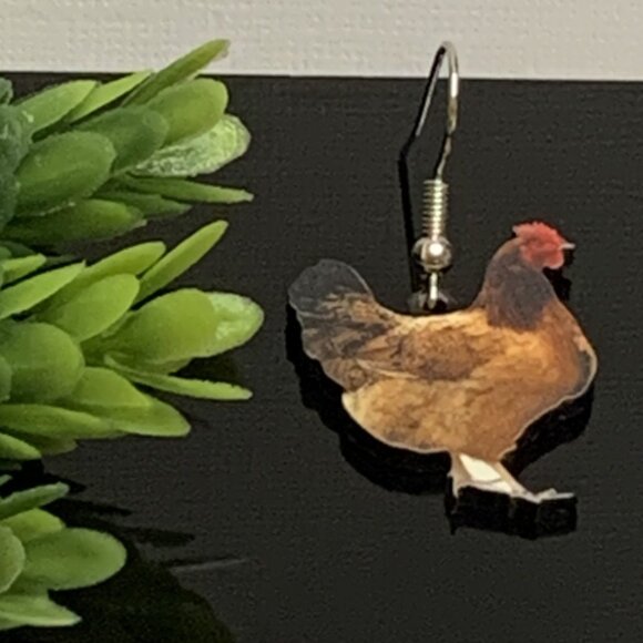 Chicken Earring, Bird Earring, Gift Idea, Rooster Earring, Silly Animal Earring - Picture 4 of 9